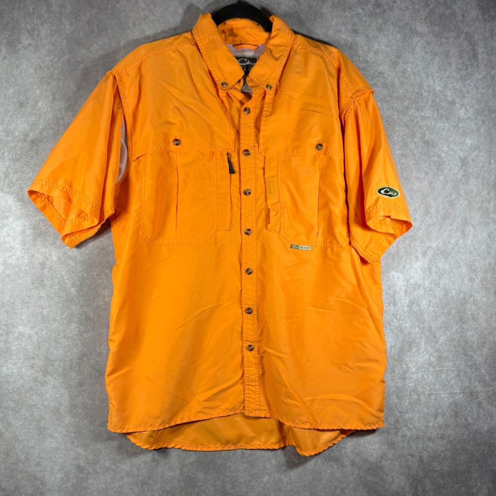 Drake Fishing Shirt Mens M‎ Orange Wingshooter Short Sleeve Vented Performance